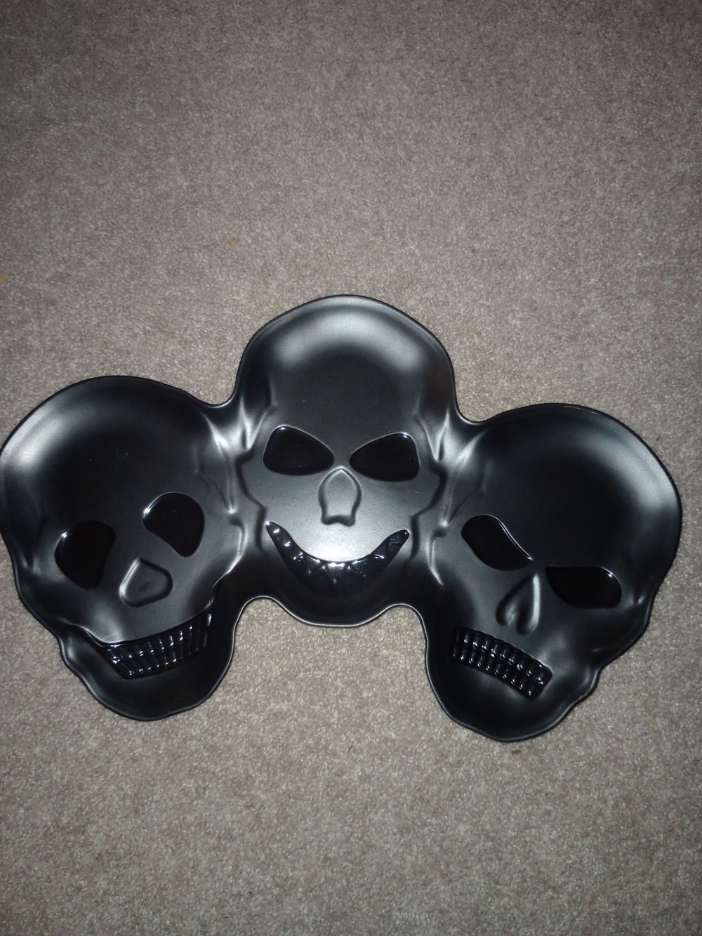 Black Triple Skull Halloween Serving Platter